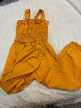 Zara Girls Orange Smocked One-Piece Romper